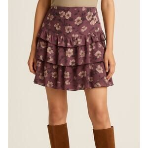 Lauren Ralph Lauren Floral Crinkle Georgette Miniskirt Purple Mauve Size 14 NEW